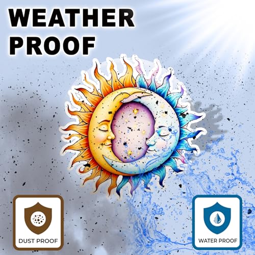 Image of Sun Moon Face Vinyl Waterproof Sticker Decal for Laptop Water Bottle Car Bumper Mystical Celestial Art Sticker 5 Inch