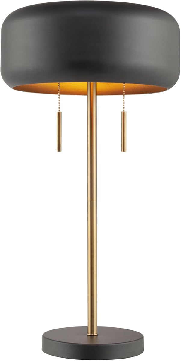 x Novogratz 67347 Lámpara de mesa de 2 luces de 22 pulgadas, gris oscuro metálico, interruptor de cadena de doble tirón, iluminación moderna para dormitorio u oficina, decoración ambiental del hogar, mesita de noche esencial