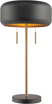 Globe Electric x Novogratz 67347 22" 2-Light Table Lamp, Metallic Dark Gray, Dual Pull Chain Switch, Modern Lighting for Bedroom or Office, Ambient Home Decor, Nightstand Essential