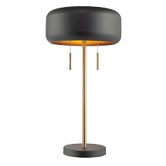 Globe Electric x Novogratz 67347 22 2-Light Table Lamp Metallic Dark Gray Dual Pull Chain Switch Modern Lighting