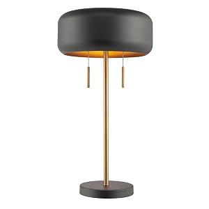 Globe Electric x Novogratz 67347 22 2-Light Table Lamp Metallic Dark Gray Dual Pull Chain Switch Modern Lighting