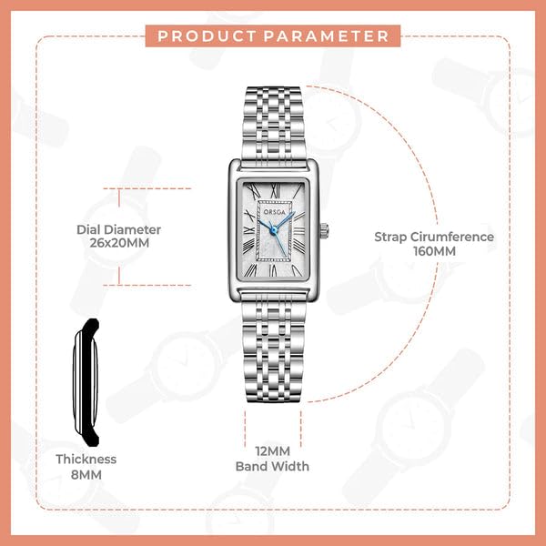 Image of ORSGA Lucid Ladies Watches Rectangular Analogue Quartz Watches for Women Waterproof Fashion Girls Dress Wrist Watches Classic Retro, Elegant Gifts for Women