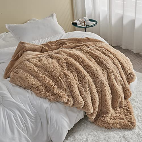 GONAAP Fuzzy Faux Fur Throw Blanket Twin Size Brown Super Soft Cozy Plush Fuzzy Shaggy Blanket for Couch Sofa Bed (Brown, Twin(60"x80"))