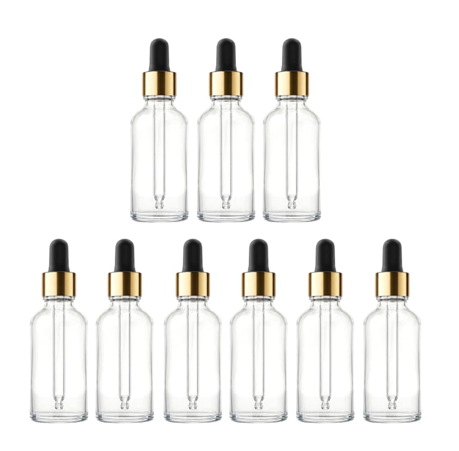 VOW 30ML Transperant Empty Glass Dropper Bottles, Golden Sleeve, Black Rubber Teat, Leakproof, Travel For Oil, Perfume, Serum, Cosmetic_Pack of 9-image-7