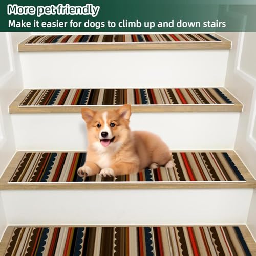 Alfombras de escalera a rayas vintage para proteger tu hogar y escalones de madera 6