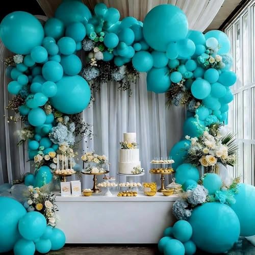 Image of Teal Balloons Turquiose Double Stuffed Balloon Garland Arch Kit Latex Different Sizes For Birthday Baby Shower Dolphin Mermaid Engagement Anniverasry Party Decoration | Turquiose Teal Blue Balloon Garland Kit For Birthday Baby Shower Dolphin Engagement Anniverasry Party Decoration