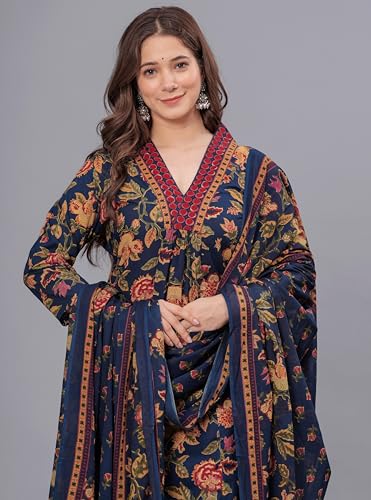 Image of Arayna Women's Pure Cotton Block Printed Kurta Set with Palazzo Pants & Dupatta - Ethnic Wear