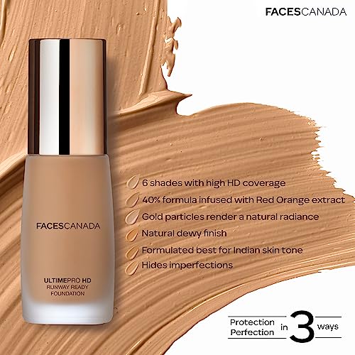 Image of FACES CANADA Ultime Pro HD Runway Ready Foundation - Almond Beige, 30ml | Radiant Flawless Finish | HD High Coverage | Blends Easily | Longwear | Natural Dewy Skin