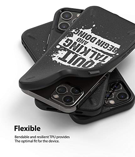 Image of Ringke Onyx Design for iPhone 12 / iPhone 12 Pro Case Back Cover, Rugged Flexible Protection Durable Anti-Slip TPU Impact Shock Absorbent Back Cover Case - Quit Talking (Black)