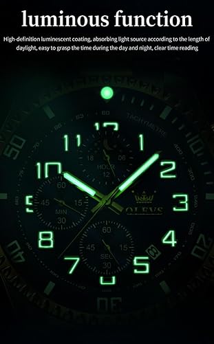 Miniatura 5 de OLEVS Relojes para hombre de lujo con cronógrafo, elegantes, con fases lunares, de dos tonos, de acero inoxidable, impermeables, luminosos, con
