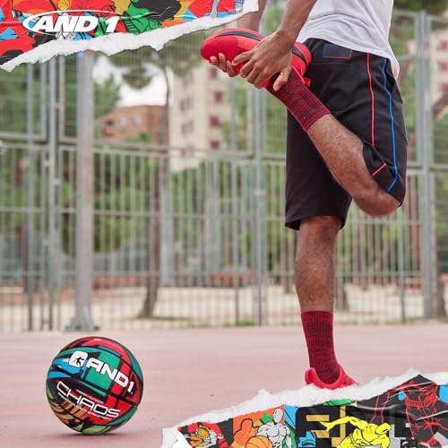 Image of AND1 Chaos Basketball: Official Regulation Size 7 (29.5 inches) Rubber Basketball - Deep Channel Construction Streetball, Made for Indoor Outdoor Basketball Games