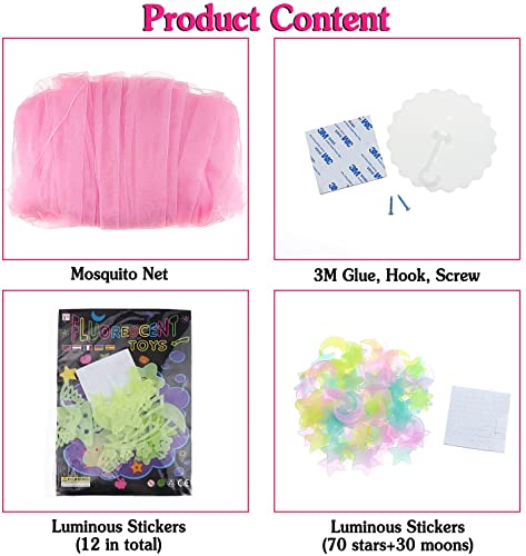 Glamorstar Bed Canopy For Girls Princess Mosquito Net Glow In The Dark Stars And Moon Crib Hanging Tent Bedroom Decor Gift For Kids Pink Crwon #TOP6