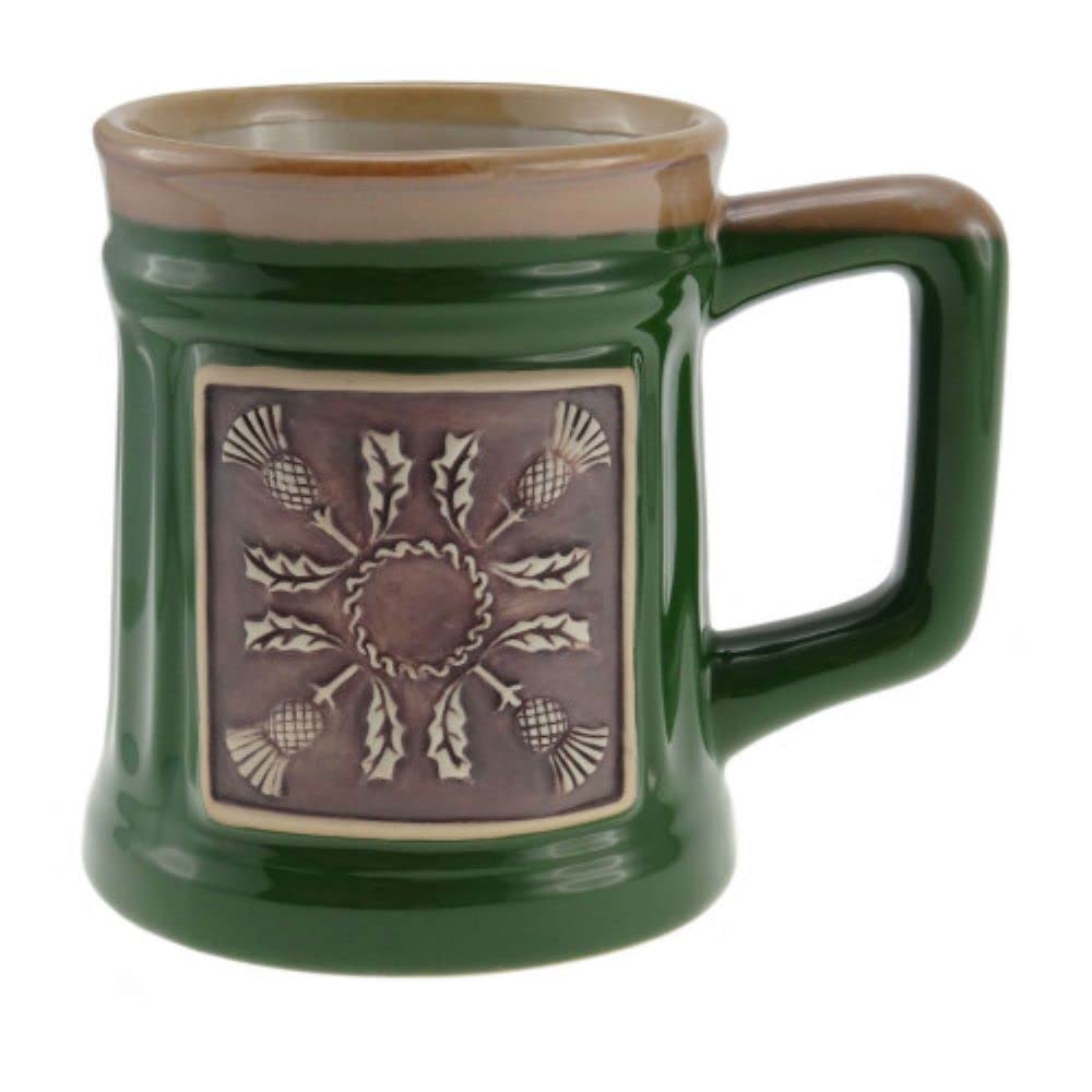 Glen Appin Stoneware Mug Scotland Pottery Mug for Coffe or Beer 16.9 oz(500 ml) (Thistles - Green)