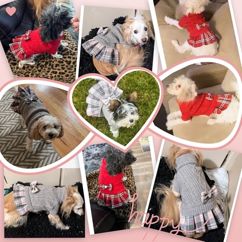 Image of YUDODO Small Dog Sweater Dress with Bowtie Turtleneck Knitted Pet Clothes