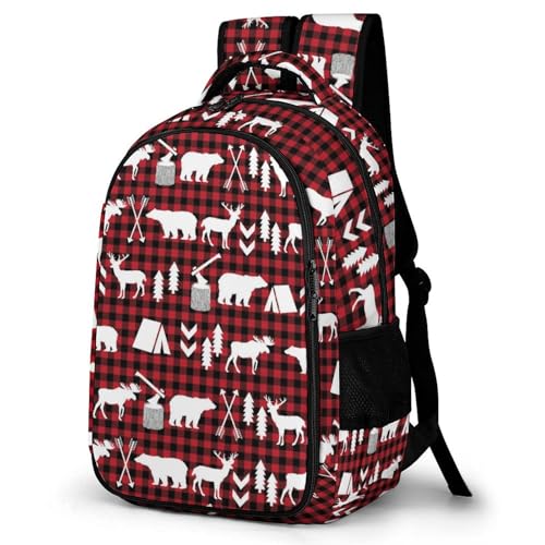 Sac à dos Buffalo Plaid Woodland Christmas multipoche de randonnée et camping