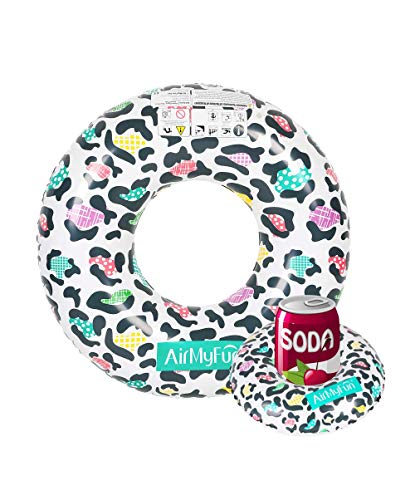 Airmyfun - Flotador Hinchable Xxl Y Portabebidas Hinchable Para Piscina Y Playa – Pack De Evasión Leopard