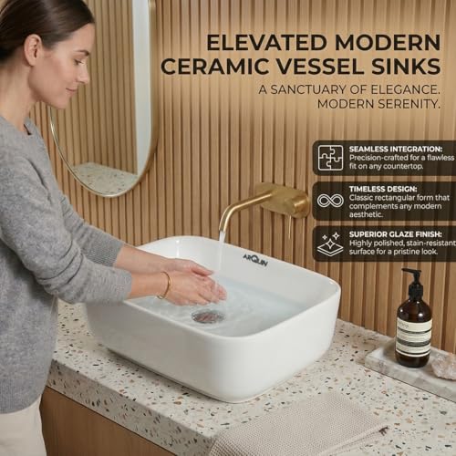 Image of ARQUIN ARQUIN Wash Basin for Bathroom Table Top Washbasin, Countertop Basin | Ceramic Washbasin Bathroom,Hotel | Living Room | Office Vanity Wash Basin (15.75x11.81x5.91 Inch) x