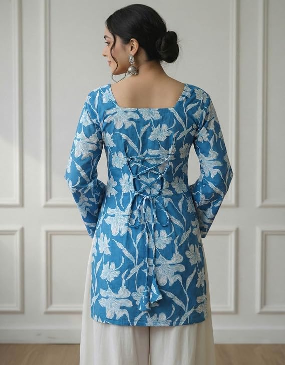Image of MAHIRA'S Comfort Women's Short Kurti, Rayon Tunic Top with 3 /4 Embroidered Designer Sleeves | Soft Breathable Fabric | Office & Casual Kurti for Jeans, Leggings & Trousers
