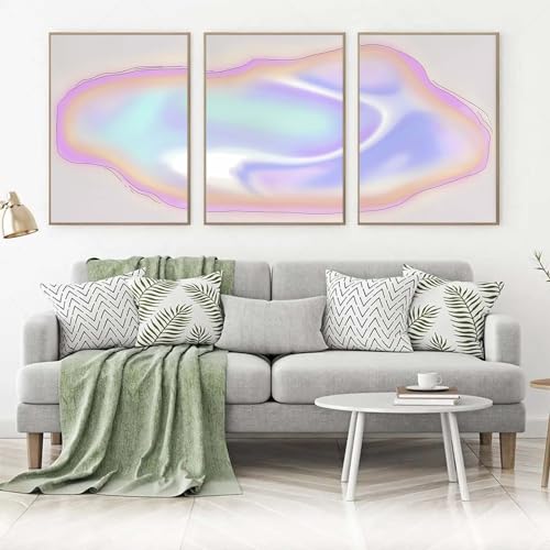 Npzeod Stretched Trendy Aura Gradient Posters Wall Art Set of 3 Blue Purple Pink Spiritual Canvas Painting Prints, Modern Abstract Pictures Home Bar Room Aesthetic Unframed