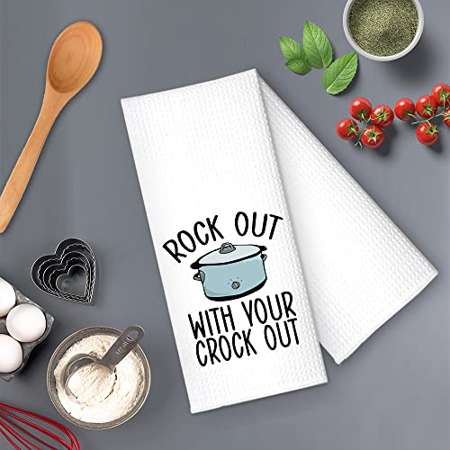 Rzhv Rock Out With Your Crock Out Kitchen Towel, Funny Pot Dish Towel Gift For Women Sisters Friends Mom Aunty Hostess Bake Lover, Housewarming New Home #TOP3