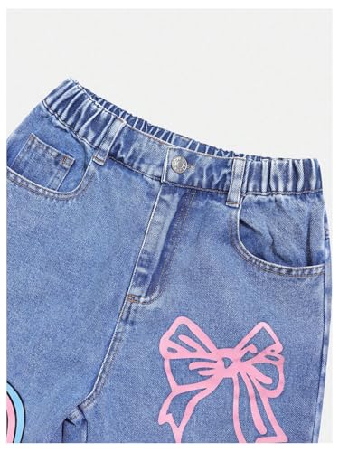 WDIRARA Girl's Cute Print Baggy Jeans Straight Leg Denim Pants Streetwear4