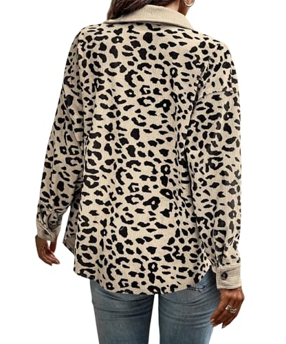 Womens Corduroy Shacket Jacket Casual Leopard Print Button Down Long Sleeve Shirt Jackets 2025 Fall Outfitsll Coats3