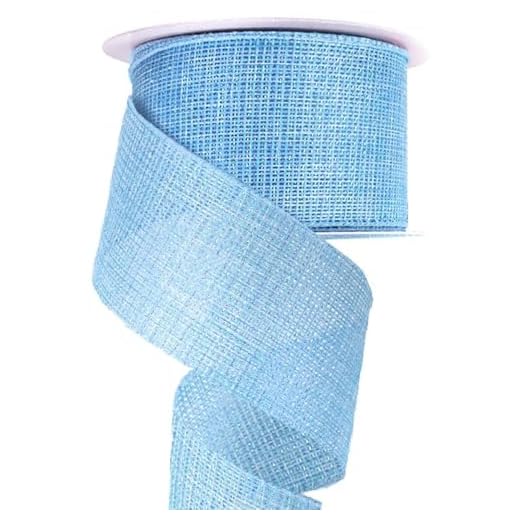 Blue Burlap Ribbon for Crafts Gift Wrapping Wreath Bows Lake Blue Linen Wired Ribbon for Home Birthday Party Wedding Spring Decoration 2.5" X 10 Yard