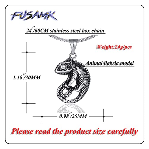Punk Titanium Steel Animal Lizard Pendant Necklace,24" Box Chain2