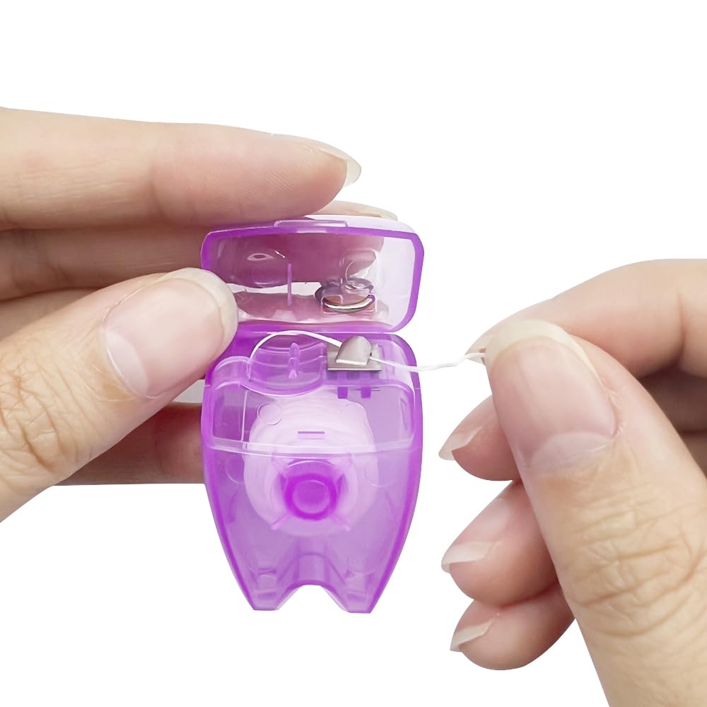 Set di 100 portachiavi portatili per la pulizia dei denti alla menta, a forma di dente, design piatto, rotolo di filo interdentale, per la pulizia orale