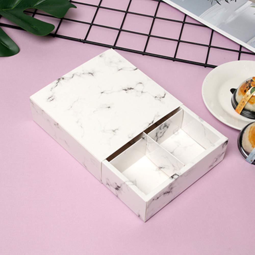 BBC Ins Marble Paper Cake Boxes For 2/4/6 Cavity Moon Cake Cookie Packaging, 10 Sets (Marble- 4 Cavity)
