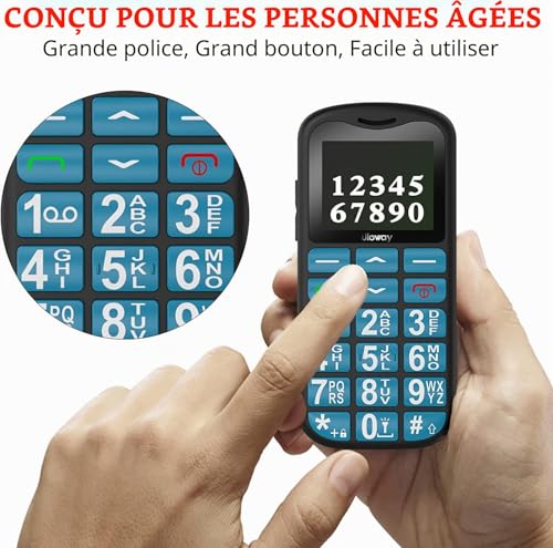 Téléphone portable Ukuu pour personnes âgées avec bouton SOS, base de charge, touches de volume élevées USB-C, batterie 1000 mAh, écran 1,8 pouces, facile à utiliser – vue 3