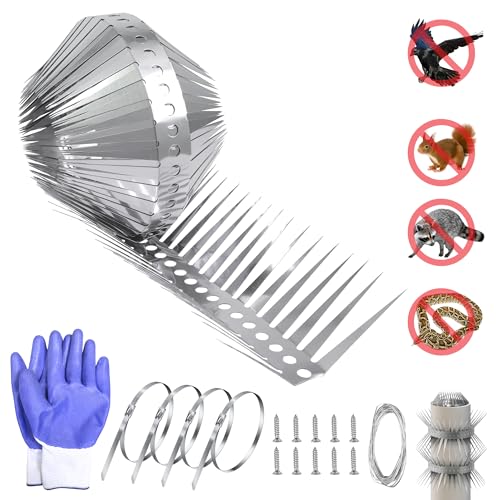 Raccoons Squirrel Baffle Spikes Deterrent, 80in Stainless Steel Pigeons Bird Spikes, Avoided Snakes, Cats, Bird Nests on Fences/Eaves/Porch/Windowsills, Protect Bird Feeder Pole