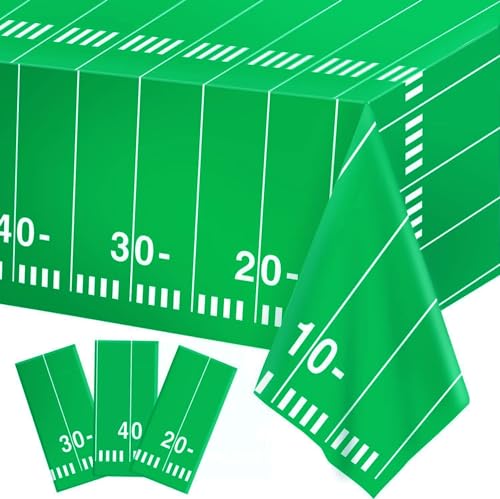 Kesfey 3 Packs Football Party Tablecloth 54 x 108 Inches Football Field Touchdown Tablecover Disposable Plastic Football Themed Birthday Table Cloth Gameday Tailgate Rugby Tablecloths for Superbowl