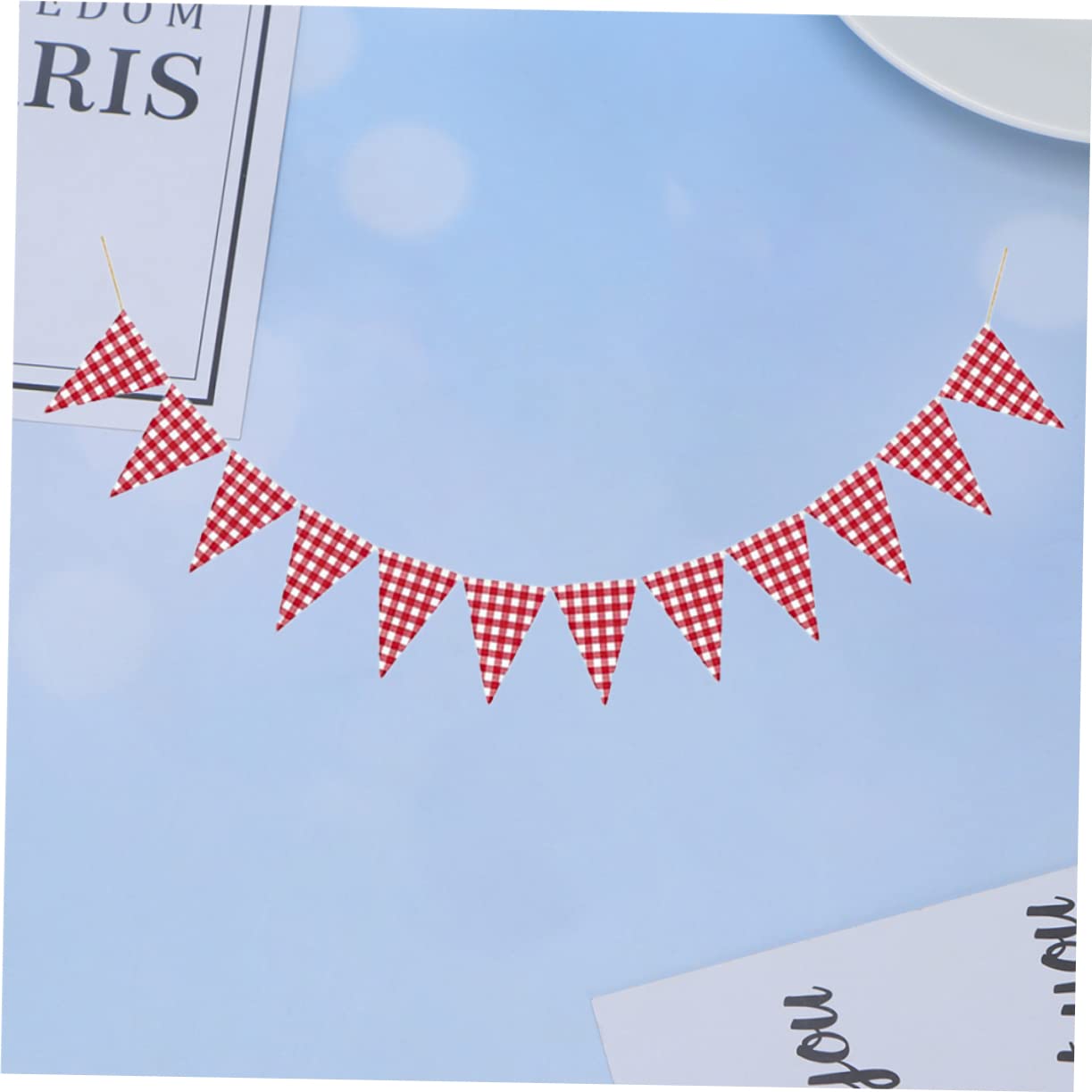 Abaodam 3 Piezas De Decoraciones para Colgar Fotos A Cuadros Decorativa Nupcial Blanca Decoración De Boda Banderín Banderines Rojos A Cuadros Guirnaldas De Fiesta Triángulo