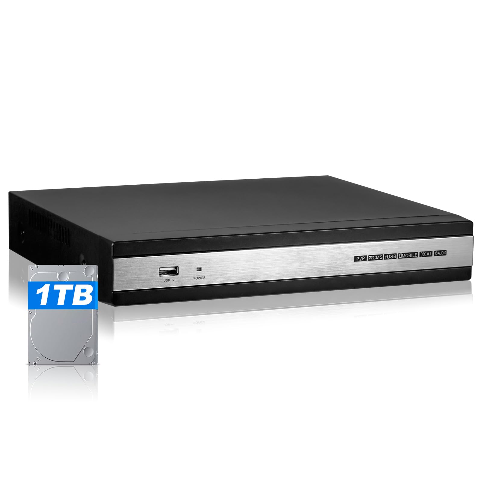 Enregistreur DVR de sécurité à 8 canaux avec disque dur de 1 To, enregistreur vidéo numérique de surveillance H.265+8 CH, hybride 6 en 1 (TVI/AHD/CVI/XVI/CVBS/IPC) CCTV DVR pour caméra de