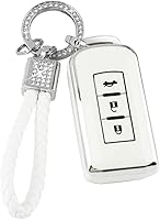 Vista 11 de PIFOOG Funda para llavero de TPU con cadena de llaves brillante, fundas de protección de botones para llaves de entrada sin llave, blanco plateado