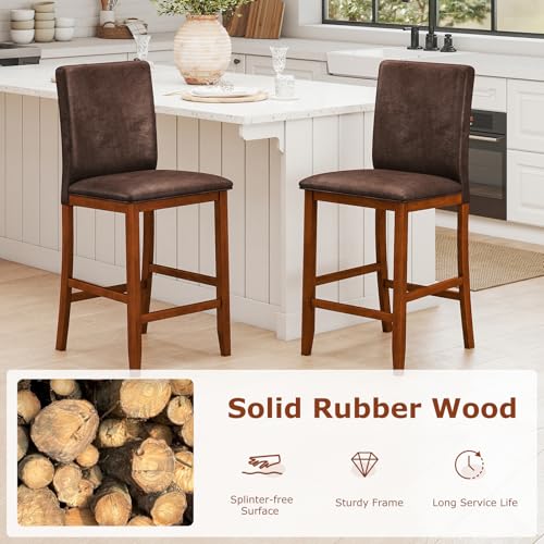 Butacos de barra Giantex, juego de 2 unidades, altura de mostrador, asiento y respaldo acolchados, patas de madera de caucho maciza, reposapiés, para isla de cocina, comedor o pub miniatura 7