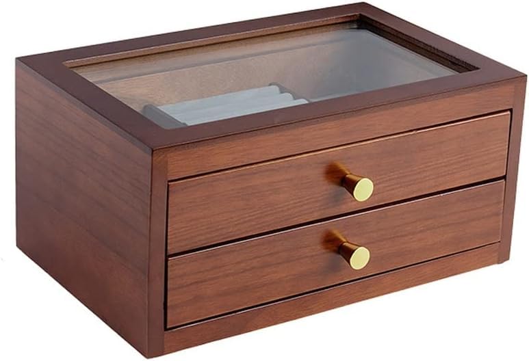 DACUDA Joyero de Madera para Guardar Joyas, joyero Retro para Mujer, joyero con Forma de botón para Pendientes, Expositor de Joyas (marrón)