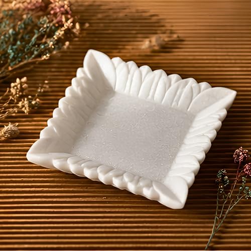 Image of Marble Urli Bowl for Decoration | Big Potpourri Decorative Bowls in Home decor | Large White Floating Flower Plates of Stone | Small Shape puja Item | (12 inch, Mehrap)
