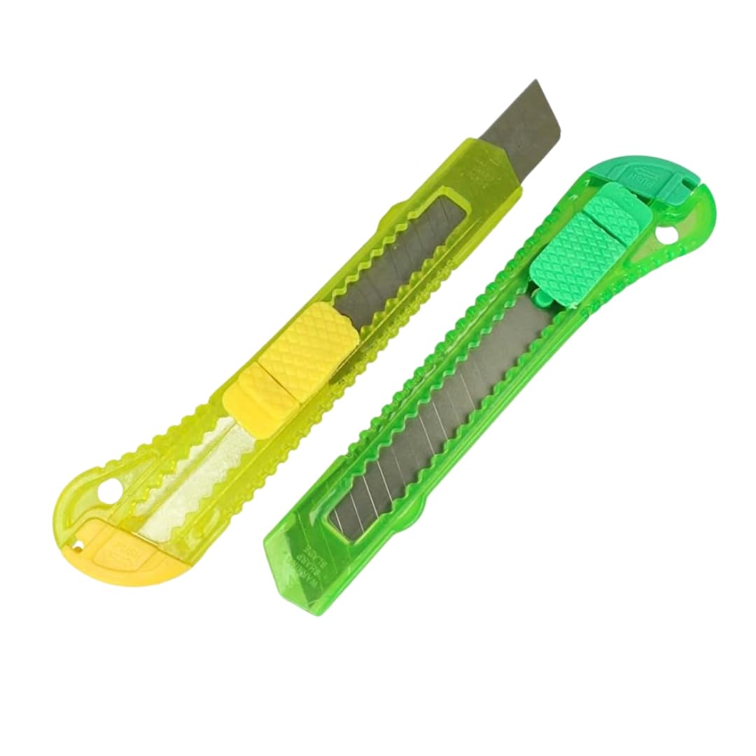 PARENCE.- Juego de 2 cortadores de cuchilla retráctil – seguridad y precisión para todos sus trabajos – 2 piezas en color aleatorio