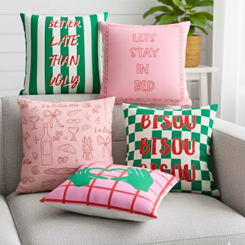 Image of Sleepy Threads Cushion Covers Set of 5 | 16 Inch X 16 Inch | Aesthetic Pop Design Cotton Blend Throw Pillow Cover | Multicolor Quirky Prints | Zipper Closure | Sofa Cushion Cover | Bedroom Home Decor