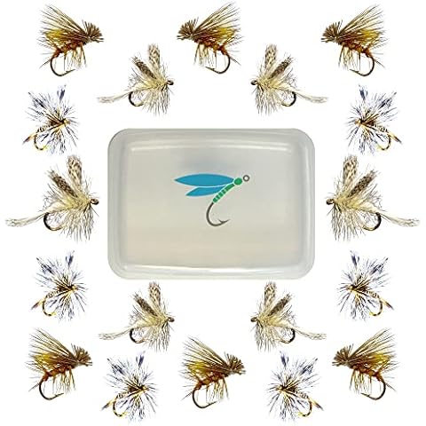 Thor Outdoor Dry Fly 18 Pc Set of Classic Flies – Elk Hair Caddis, Light Cahill, Mosquito - Hook Sizes #12, #14, #16 - Dry Fly Fishing Flies for Trout and Panfish Cover