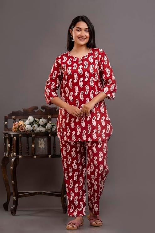 Image of Night Suit for Women Pure Cotton Printed Night Suit Top and Pyjama Set for Women's Night Dress of Shirt & Pyjama Set for Womens Night Dress for Woman