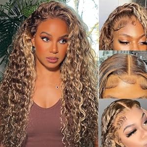 Ladoux Ombre Honey Blonde 13×6 HD Transparent Water Wave Lace Front Human Hair Wigs for Women 180% Density 4/27 Colored Highlight Curly Glueless Wigs 20Inch Pre Plucked with Baby Hair