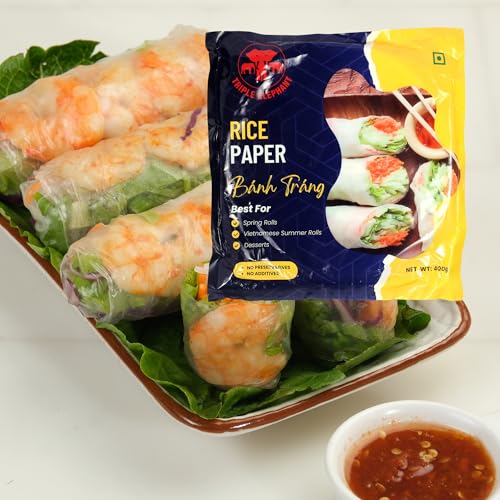 Image of Triple Elephant Rice Paper Banh Trang - 400g, Pack of 2 | Authentic Vietnamese Spring Roll Wrapper for Fresh Rolls, Pho, and More
