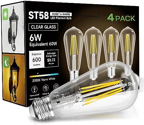 Dusk to Dawn Light Bulb Outdoor, Soft White 2700K, 6W Equivalent 60W