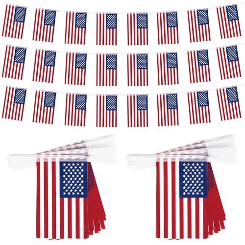 Image of 52FT 4th of July Decorations Outdoor, 50 PCS Fourth of July Banner, 5.5 x 8.2 Inches American String Flag Banner for Patriotic Independence Day Fourth of July Accessories Party Home Patio Decor