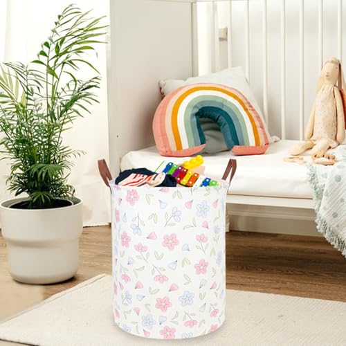 Image of Flower Patter Laundry Hamper,Girls Laundry Basket,Waterproof foldable kid's laundry basket,Baby Girls Nursery Hamper,Gift Baskets, Girls Room Decor(Blue flower)