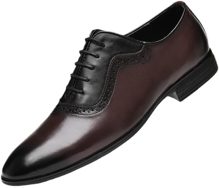 Men White Dress Shoes Lace Up Genuine Leather Oxfords Shoes Fashion Classic Pointed Toe Low Top Leather Dress Shoes(Brown,7.5)