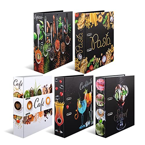 HERMA Ordner A4 Küchen Set, 5 Stück, 7 cm breit, Rezeptordner zum Selberschreiben und Abheften, Motiv Rezeptbuch mit glänzender Veredelung und Innendruck für Kochrezepte